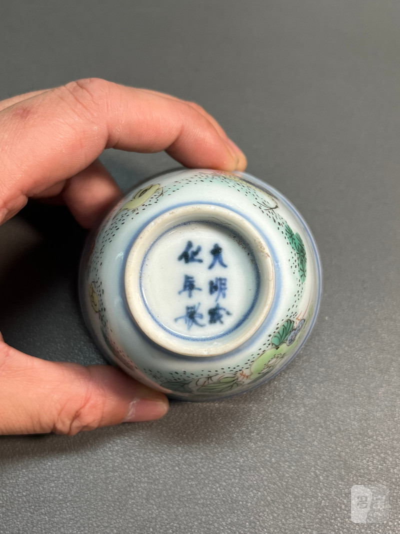 清康熙  五彩鸡趣图杯 - 图13